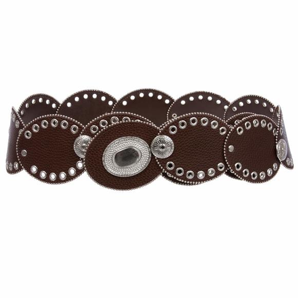 Веltіsсооl Accessories - Women's 3 1/4" Wide Boho Oval Disc Link Leather Belt, Dark Brown | 4xl🐧
